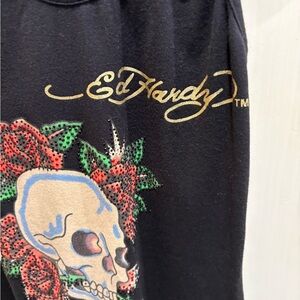 Ed Hardy Black Graphic Skull Tee/minidress with Red Roses and graphic on back.